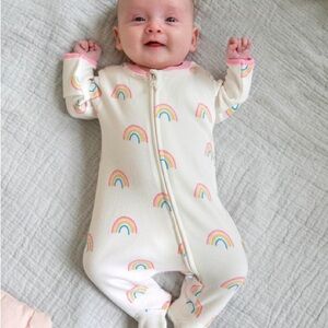NWT Rainbow print zip baby sleep suit (3-6M)